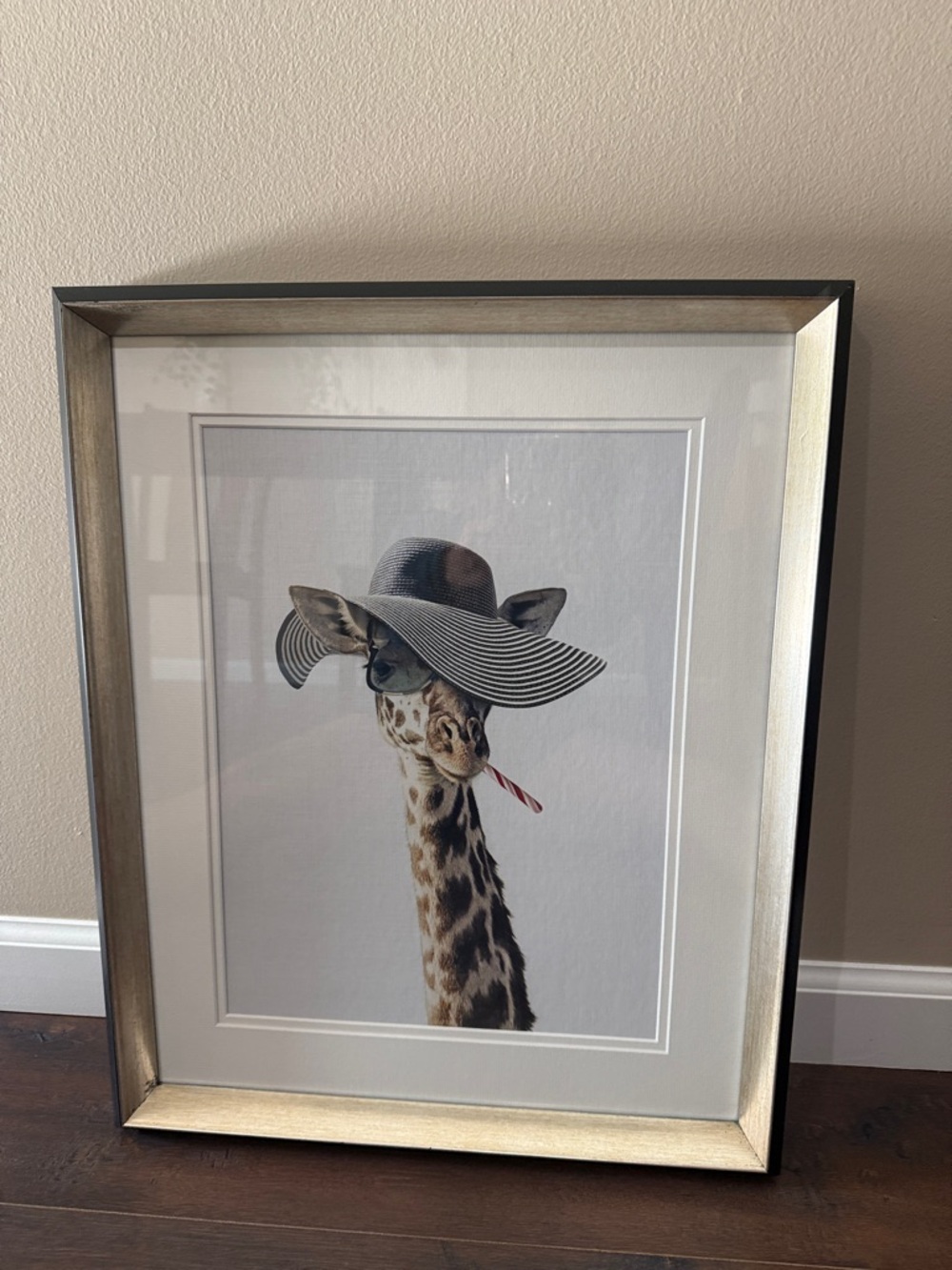 Modern Giraffe Framed Print with Sun Hat